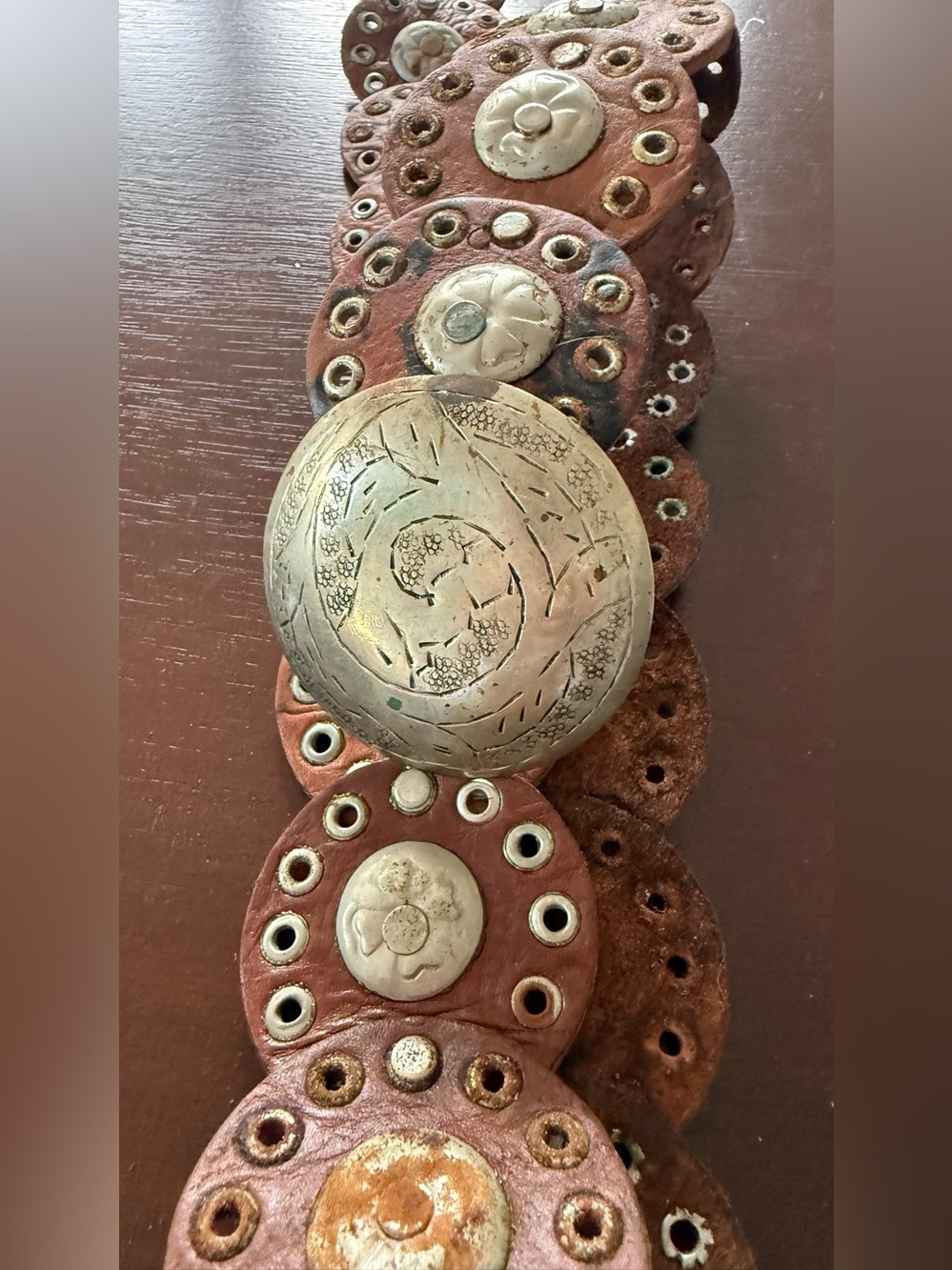 Boho Brown Leather Belt with Silver Conchos